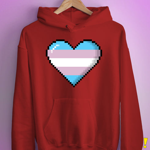Transgender Pride 8-Bit Pixel Heart Hoodie - Red